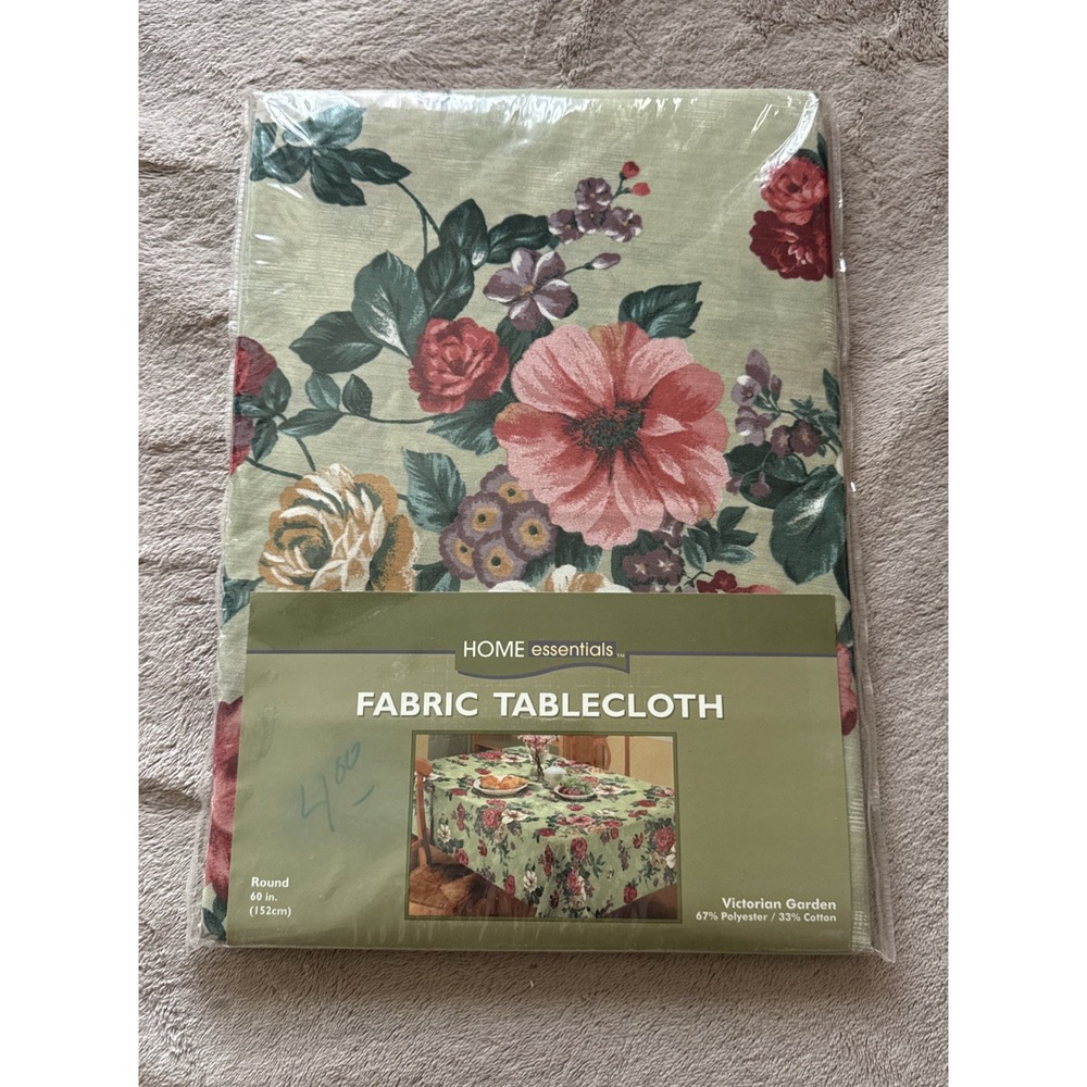 Victorian Garden Fabric Tablecloth Round 60 Inch NIP